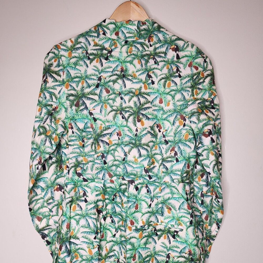 Farm Rio Tropical Toucans 100% Linen Blazer Jumpsuit Small Coastal Vacation NEW - Picture 10 of 16